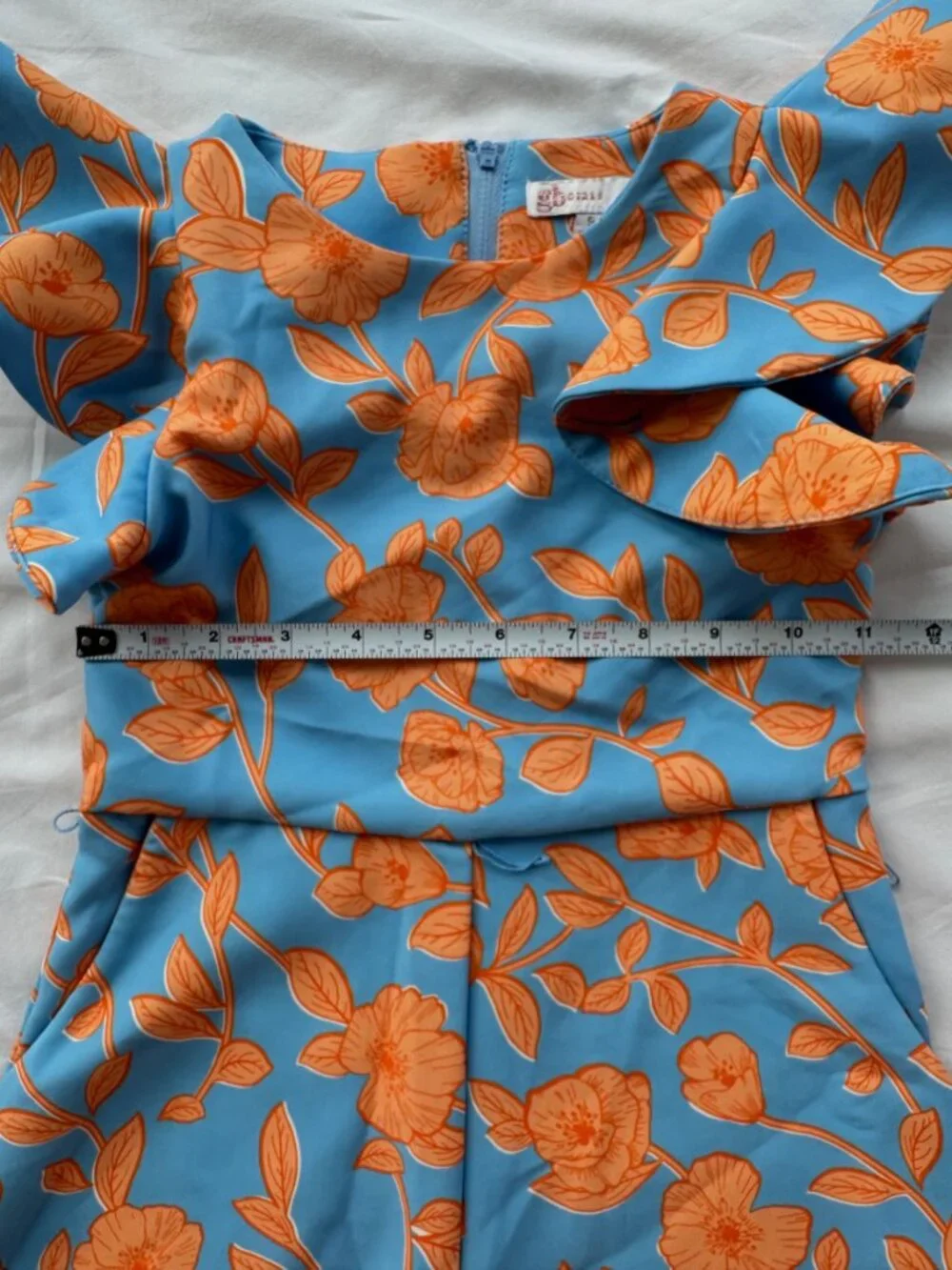 GB Girls Blue Orange Floral Ruffle Sleeve Belted Romper Size 5